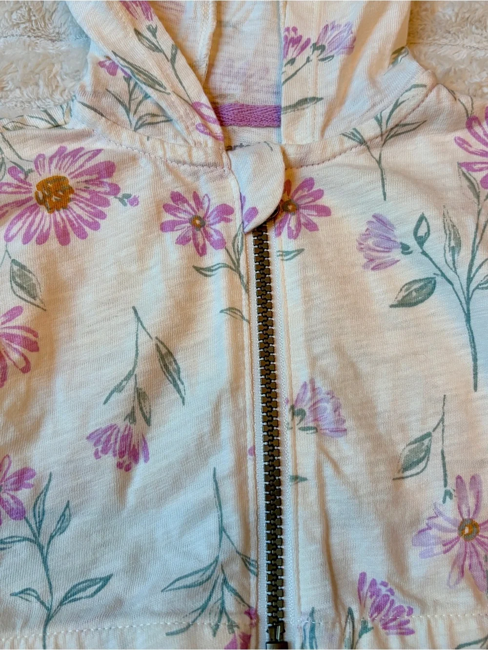 Carter's Cream Hooded Zip Jacket with Purple Floral Print